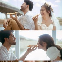 Pesanlah makanan favorit untuk jadi properti dalam pemotretan pre-wedding. Saling menyuapi dan makan bersama bisa menghadirkan kemesraan yang terlihat natural. Foto: Tangkapan Layar YouTube Prilly Latuconsina