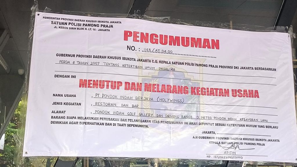 Satpol PP DKI Ungkap Penyebab Holywings Pondok Indah Disegel Belakangan