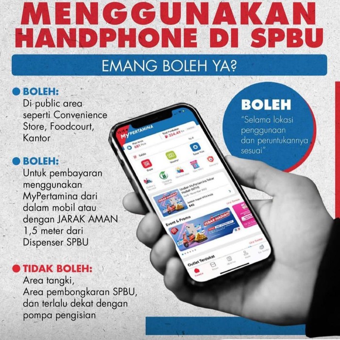 Larangan menggunakan HP di SPBU.