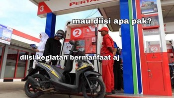 Lagi rame harus pakai aplikasi buat beli BBM, ada memenya deh. Foto: (Twitter)