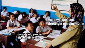 Meme bertema bapak ibu guru sering jadi pilihan untuk netizen. Foto: (Twitter)