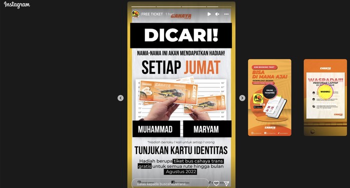 Tiket gratis Bus Cahaya Trans