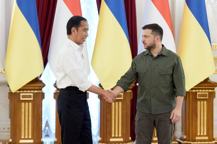 Tujuan Jokowi ke Ukraina sebagai agenda kunjungan kerja. Di sana, Presiden RI Joko Widodo juga bertemu dan berbincang dengan Presiden Ukraina Volodymr Zelensky.