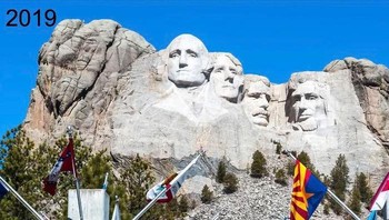Gunung Rushmore tahun 1905 dan 2019. Dok. Boredpanda