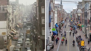 Jalan Haarlemmerdijk di Amsterdam, Belanda tahun 1971 dan 2020. Dok. Boredpanda