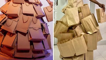 Tiannah Styling dan tas belanja. Foto: Funny Toheeb via Bored Panda
