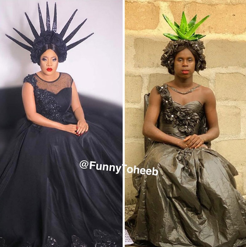 Aktor, komedian, model sekaligus influencer Funny Toheeb punya sejumlah kreasi mengikuti gaya seleb yang bikin ketawa. Berikut ini contohnya.