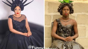 Mengikuti Toyin Abraham Ajeyemi, aksesoris diganti pakai tanaman. Kreatif, kreatif. Foto: Funny Toheeb via Bored Panda