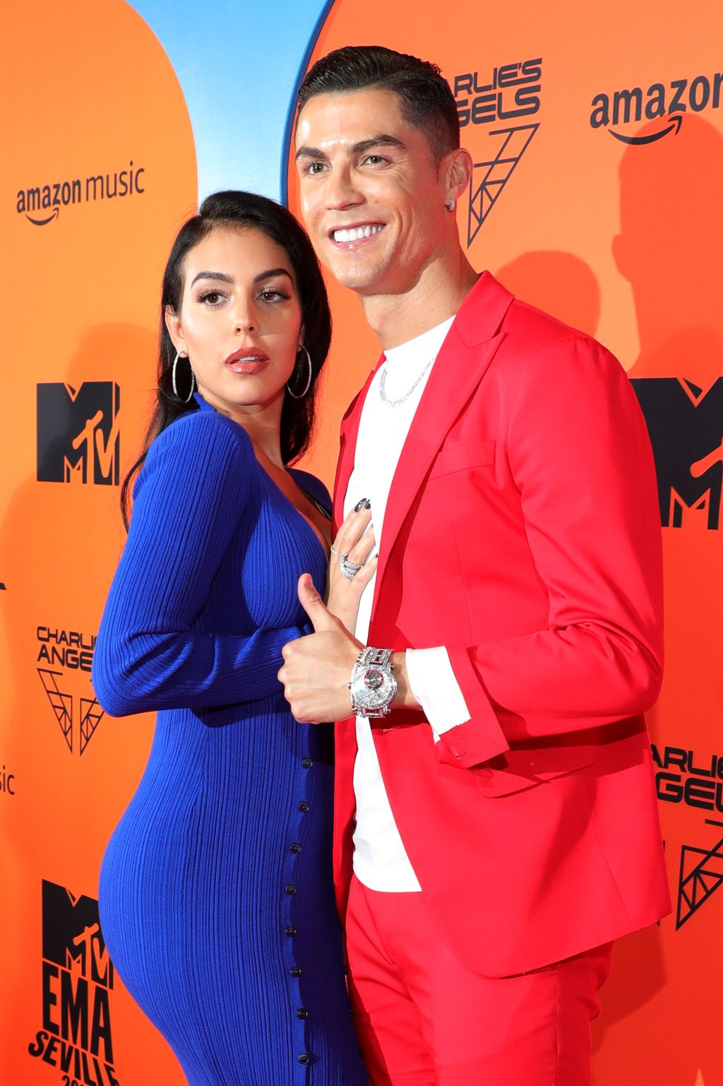 SEVILLE, SPAIN - NOVEMBER 03: Georgina Rodriguez and Cristiano Ronaldo attend the MTV EMAs 2019 at FIBES Conference and Exhibition Centre on November 03, 2019 in Seville, Spain. (Photo by Andreas Rentz/MTV 2019/Getty Images for MTV)