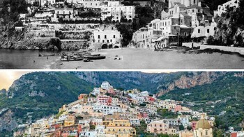 Positano, Italia seabad terpisah, 1920 dan 2022. Foto: Boredpanda