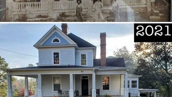Rumah di Lillington, North Carolina tahun 1914 dan tahun 2021. Foto: Boredpanda