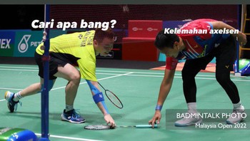 Ada meme jokes receh juga nih, Aaron Chia bertanya ke Mohammad Ahsan. Memang susah cari kelemahan Axelsen. Foto: Twitter