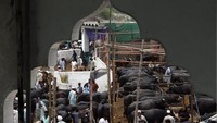 Orang-orang mengunjungi pasar ternak untuk membeli hewan kurban untuk hari raya Idul Adha di Peshawar, Pakistan.