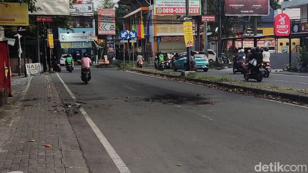 Kondisi terkini daerah Babarsari, Depok, Kabupaten Sleman, DIY, yang sempat jadi lokasi kericuhan, Senin (4/7/2022) sore.