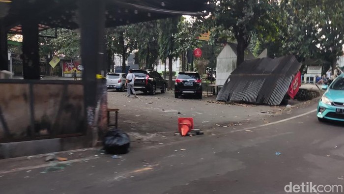 Kondisi terkini daerah Babarsari, Depok, Kabupaten Sleman, DIY, yang sempat jadi lokasi kericuhan, Senin (4/7/2022) sore.