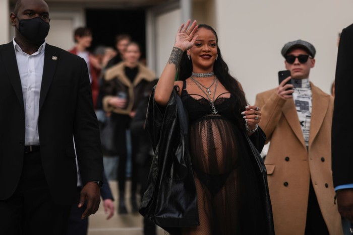 PARIS, FRANCE - MARCH 01: Rihanna is seen outside the Dior show, during Paris Fashion Week - Womenswear F/W 2022-2023, on March 01, 2022 in Paris, France (Photo by Jeremy Moeller/Getty Images)