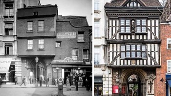 Perubahan Wajah Gerbang St Bartholomew-The-Greats di Smithfield 1916 vs sekarang Foto: Reddit