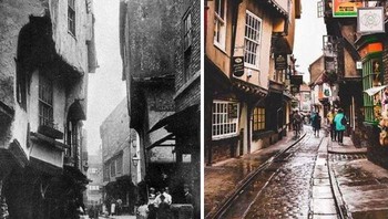 The Shambles In York (Inggris) akhir 1800-an dan sekarang. Foto: Reddit
