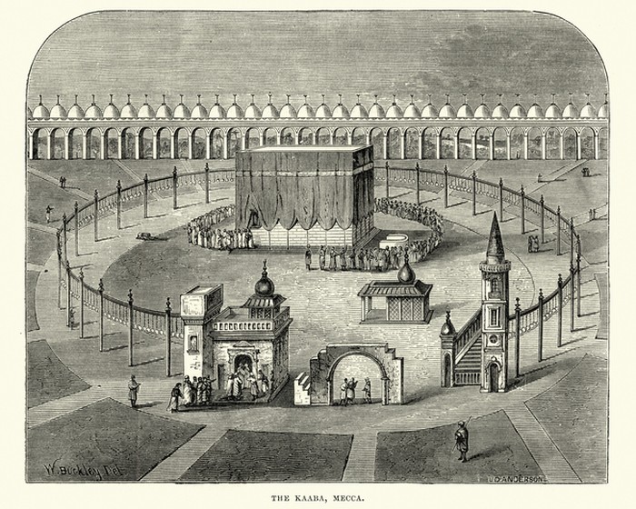 Vintage engraving of The Kaaba, Mecca, 19th Century