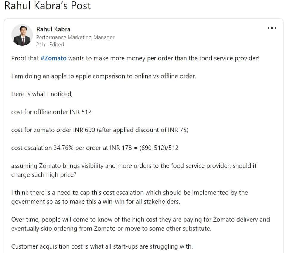 Compare online and offline meal orders