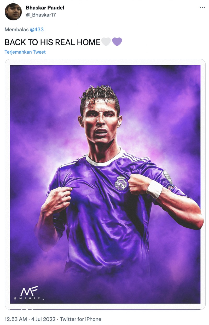 Beredar rumor Cristiano Ronaldo ingin pindah dari MU. Netizen berkreasi CR7 pakai seragam klub sepakbola lain