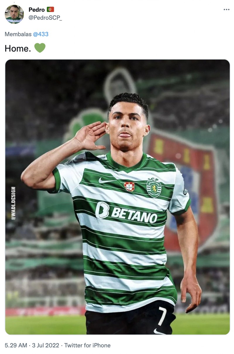 Beredar rumor Cristiano Ronaldo ingin pindah dari MU. Netizen berkreasi CR7 pakai seragam klub sepakbola lain