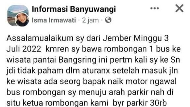 Curhatan wisatawan tentang praktik pemalakan oleh oknum di salah satu wisata di Banyuwangi