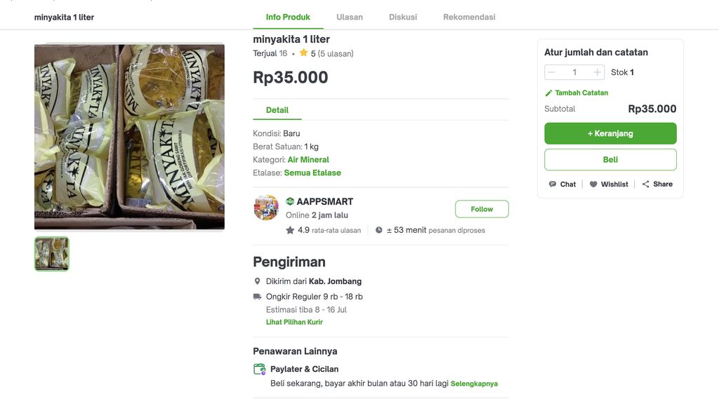 Iklan MinyaKita (Tangkapan layar via Tokopedia)