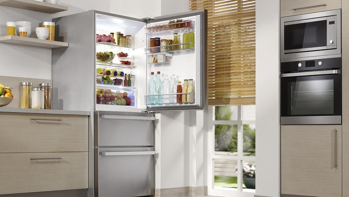 Wide angle shot of a Domestic kitchen with modern appliances