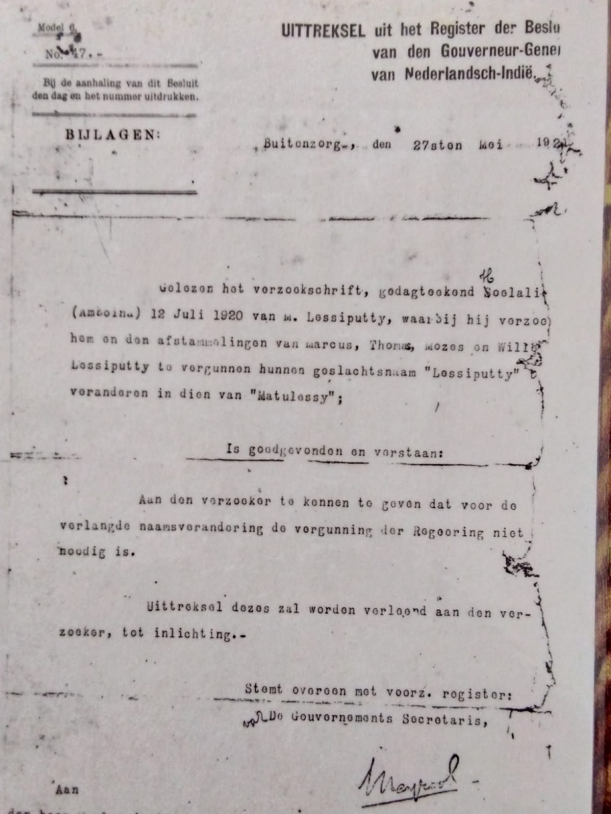 Kapitan Pattimura atau Thomas Matulessi, dokumen dari keluarga di Hulaliu, Saparua. (Dok Thomas Matulessy)