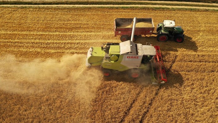A French farmer harvests his field of barley in Etricourt, northern France, July 4, 2022. REUTERS/Pascal Rossignol