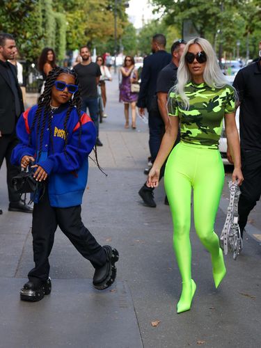 PARIS, FRANCE - JULY 05: Kim Kardashian and North West are seen at a Balenciga store on July 05, 2022 in Paris, France. (Photo by Pierre Suu/GC Images)