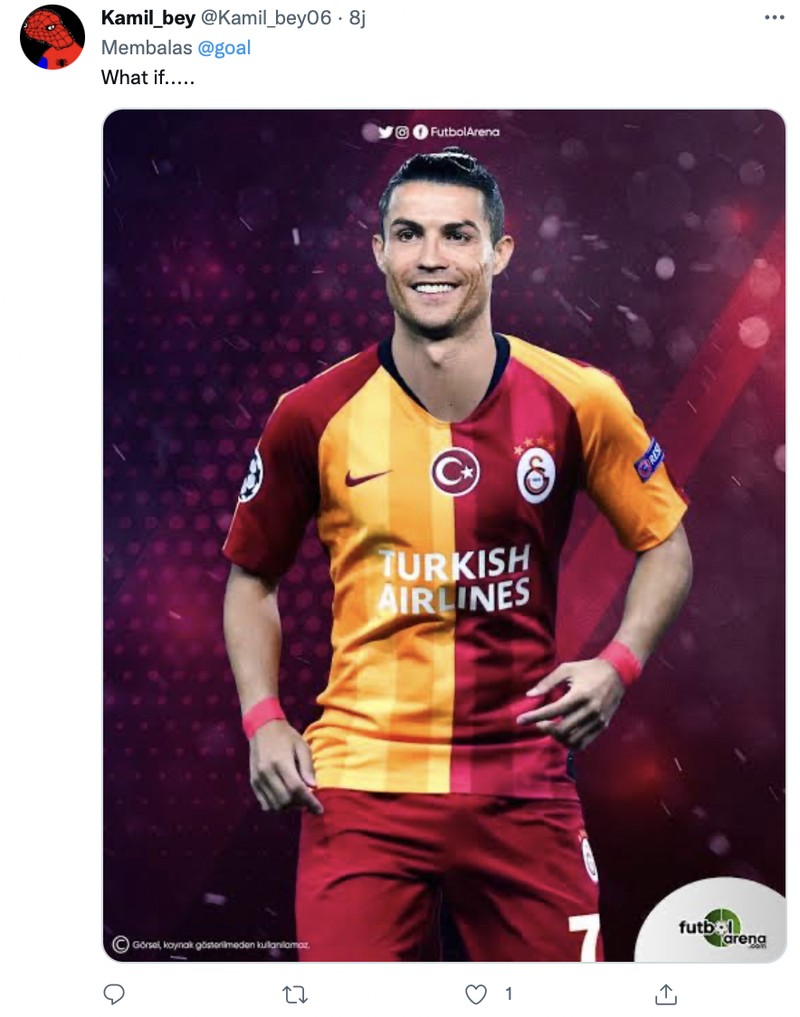 Beredar rumor Cristiano Ronaldo ingin pindah dari MU. Netizen berkreasi CR7 pakai seragam klub sepakbola lain