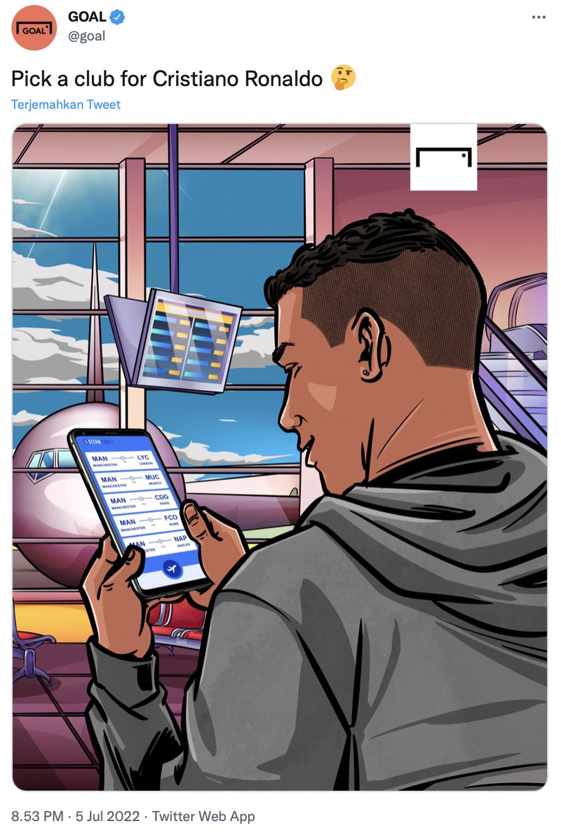 Beredar rumor Cristiano Ronaldo ingin pindah dari MU. Netizen berkreasi CR7 pakai seragam klub sepakbola lain