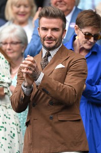 LONDON, ENGLAND - JULY 06: David Beckham attends day 10 of the Wimbledon Tennis Championships at All England Lawn Tennis and Croquet Club on July 06, 2022 in London, England. (Photo by Karwai Tang/WireImage)