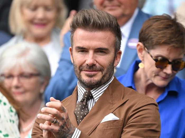 LONDON, ENGLAND - JULY 06: David Beckham attends day 10 of the Wimbledon Tennis Championships at All England Lawn Tennis and Croquet Club on July 06, 2022 in London, England. (Photo by Karwai Tang/WireImage)