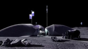 Dalam dekade berikutnya, misi Artemis NASA akan mengirim astronaut ke kutub selatan Bulan, sebuah wilayah yang digambarkan sebagai Puncak Cahaya Abadi, di mana Matahari konstan dan berada pada sudut datang yang rendah. Foto: AI SpaceFactory