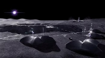 LINA (Lunar Infrastructure Asset), demikian pangkalan itu disebut, akan dibangun oleh robot otonom di dekat kawah Shackleton, di mana sinar Matahari yang hampir terus-menerus di puncak dapat memungkinkan sumber daya dari tenaga surya. Tidak hanya itu, bayangan konstan di bagian dalam kawah juga memungkinkan pengambilan es air. Foto: AI SpaceFactory