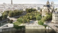 Wali Kota Paris Anne Hidalgo juga berencana memasang sistem pendingin yang akan mampu mengirimkan lembaran tipis air ke alun-alun selama gelombang panas ke suhu yang lebih rendah tanpa menyebabkan potensi banjir. (dok Bureau Bas Smets)