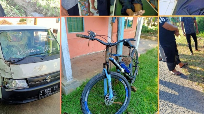 Kecelakaan mobil pikap vs sepeda di Sukabumi.