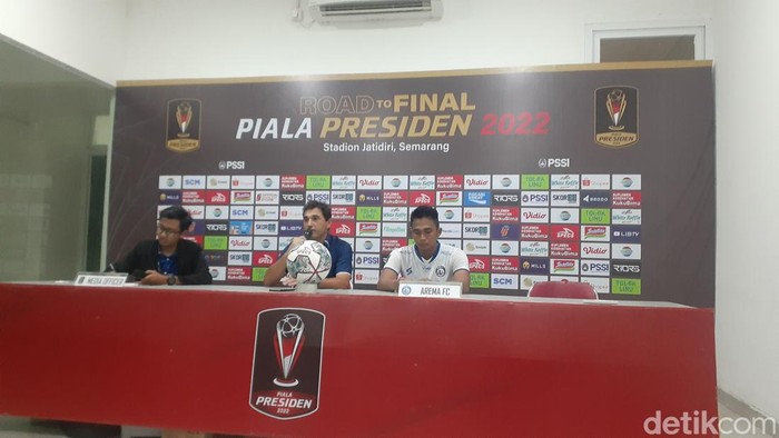 Konferensi pers usai laga PSIS vs Arema FC di Stadion Kanjuruhan, Semarang Kamis (7/7/2022).