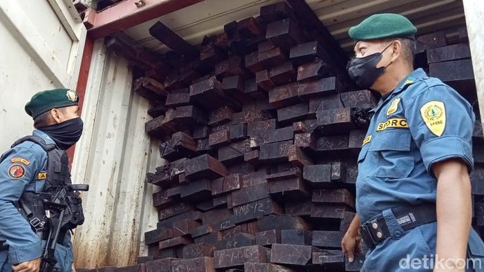 Pengungkapan kayu merbau ilegal asal Papua di Makassar (Dok. Istimewa).
