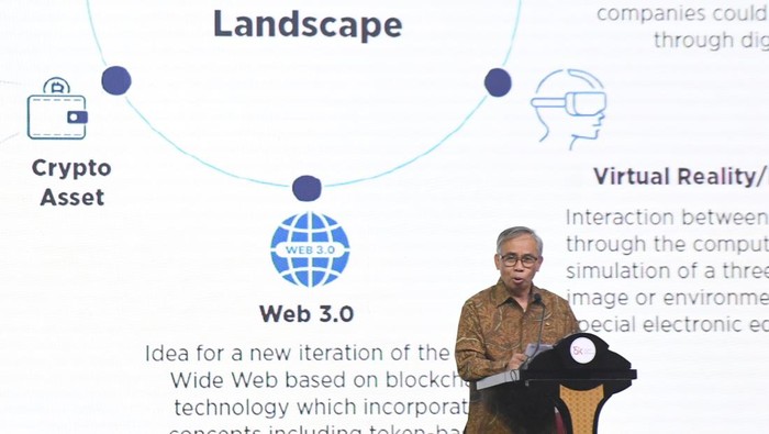 PERTEMUAN PIMPINAN SEKTOR JASA KEUANGAN Ketua Dewan Komisioner OJK Wimboh Santoso memberikan sambutan saat pertemuan tatap muka dengan pimpinan di sektor jasa keuangam di Jakarta, Kamis (7/7/2022). Dalam pertemuan nasional dengan pimpinan sektor jasa keuangan tersebut Otoritas Jasa Keuangan (OJK) meminta kepada pelaku usaha jasa keuangan untuk meningkatkan perlindungan konsumen melalui penguatan
pengawasan