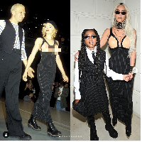 Madonna dulu memakai gaun yang populer dengan sebutan ‘bared breast’ karena busana tersebut mengekspos payudaranya. Namun Kim kini yang mengenakan gaun serupa, tampil lebih sopan. Foto: Dok. Getty Images