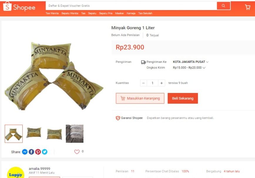 Minyak Goreng (Tangkapan Layar Shopee)