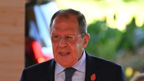 Menteri Luar Negeri Rusia Sergey Lavrov menghadiri Pertemuan Menteri Luar Negeri G20 di Nusa Dua, Bali, Jumat (8/7/2022). ANTARA FOTO/POOL/Sigid Kurniawan/rwa.