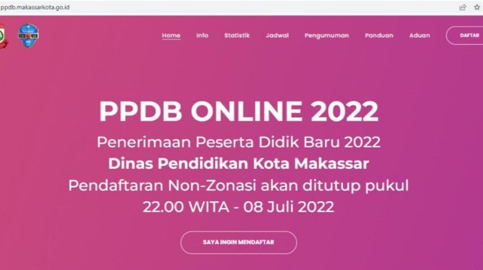 PPDB Makassar SD/SMP jalur non zonasi diumumkan.