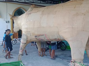 Semarakkan Takbiran, Warga Klaten Bikin Replika Sapi Raksasa dari Sak Semen