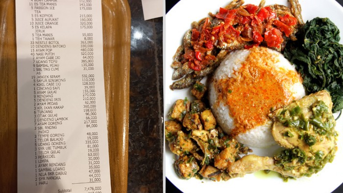 Netizen bagikan bon tagihan makan nasi padang hingga Rp 8 Juta