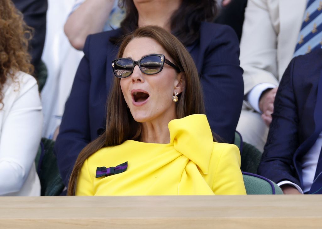 The Duchess of Cambridge in the Royal Box on day thirteen of the 2022 Wimbledon Championships at the All England Lawn Tennis and Croquet Club, Wimbledon. Picture date: Saturday July 9, 2022. (Photo by Steven Paston/PA Images via Getty Images)